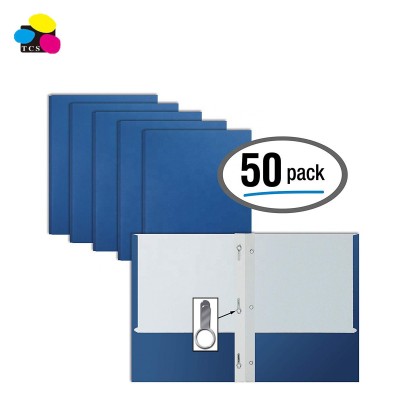 Blue Paper 2 Pocket Folders With Prongs 50 Pack Matte Texture With 3 Metal Prong Fastener Clips